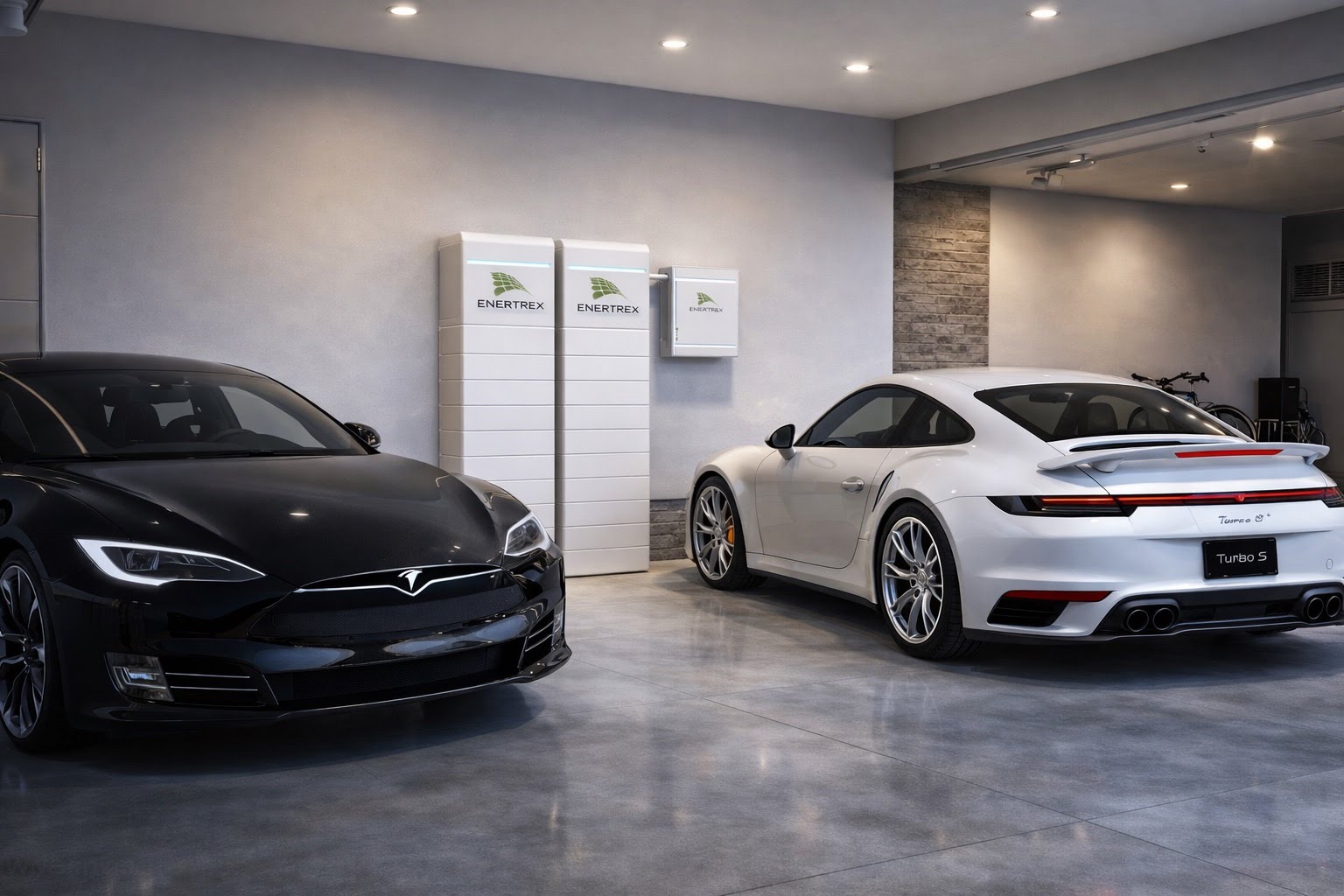 EV charging in garage with Enertrex system